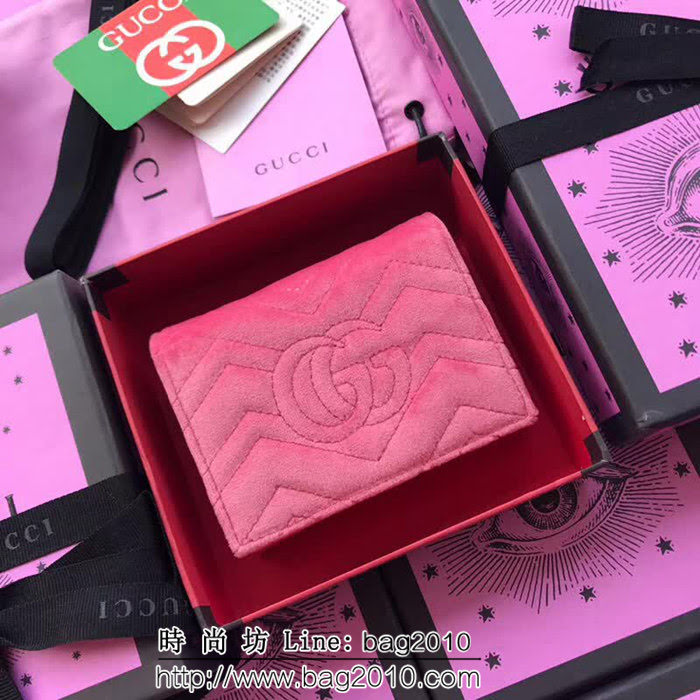GUCCI古馳 歐洲正品原單 天鵝絨GG marmont小卡包 466492 粉色天鵝絨 WTG1352